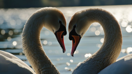 Two swans in love on the lake. Close-up.の素材
