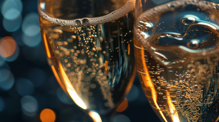 Glasses of champagne with heart on bokeh background, closeupの素材