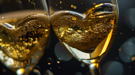 Glasses of champagne with bubbles on bokeh background, closeupの素材