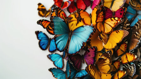 Butterflies in the form of a heart on a blue backgroundの素材