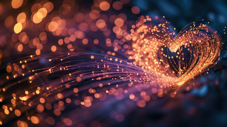 3d rendering of a heart made of fiber optic fibers with bokeh backgroundの素材