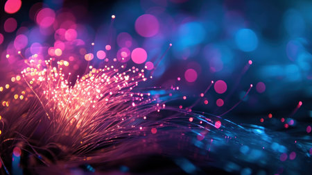 Fiber optical network cable close-up with bokeh backgroundの素材