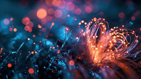 Fiber Optic cables with bokeh background, close upの素材