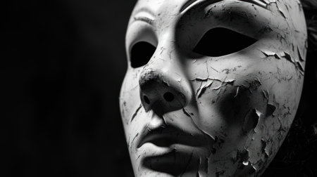 Black and white photo of a woman's face in the mask.の素材