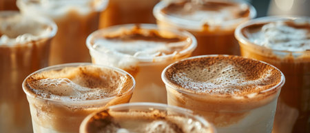 Coffee in a glass cup on the table, close-upの素材