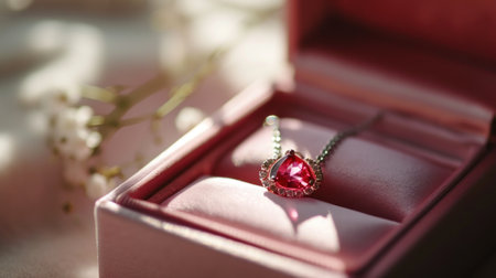 Photo pour jewelry box with red gemstone in the form of heart - image libre de droit