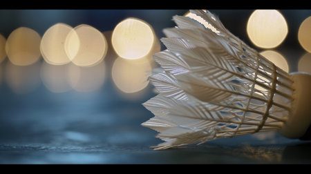Badminton shuttlecock with bokeh lights on background.の素材