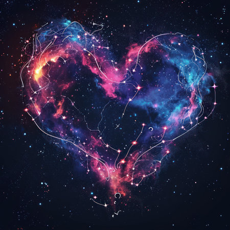 Heart in space. Abstract space background with stars and nebula.の素材
