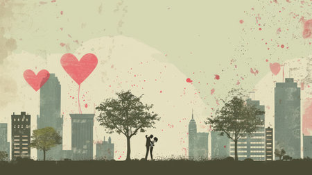 Valentine's day background with couple in love. Vector illustration.の素材