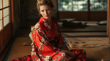 Portrait of a beautiful woman in a Japanese kimono.の素材