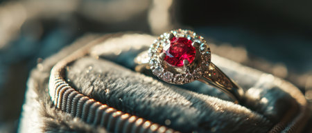 jewelry diamond ring with red gemstone - vintage effect style picturesの素材