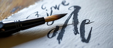 Close-up of a calligraphic ink pen on a paperの素材