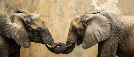Elephant in the zoo. Two elephants play with each other.の素材