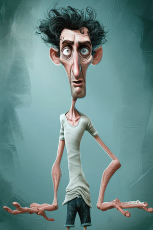 Funny cartoon man with crazy expression on his face. Surrealistic 3D renderingの素材