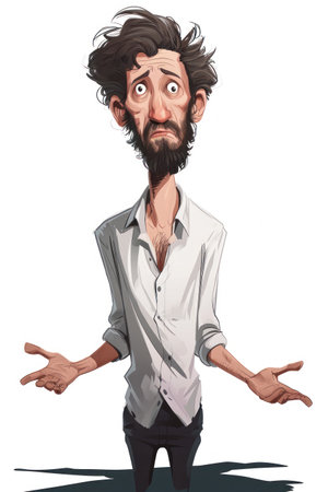 Cartoon illustration of a man with a beard and mustache in a white shirt.の素材