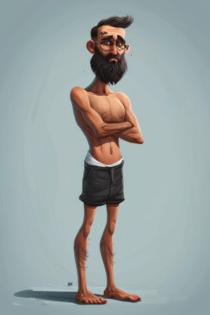 Portrait of a man with a beard and mustache in shorts.の素材