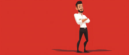 Businessman standing with crossed arms on a red background. Vector illustration.の素材
