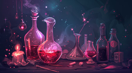 Magic potion. Vector illustration of magic potion in a bottle with magic potion.の素材