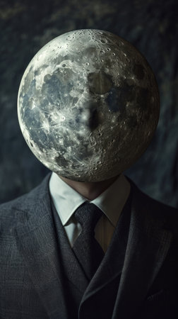 Businessman in suit with moon instead of head. Conceptual image.の素材