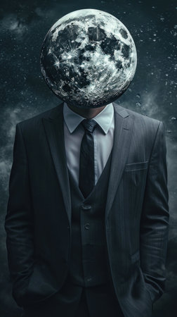 Businessman with planet earth instead of his head on dark background.の素材