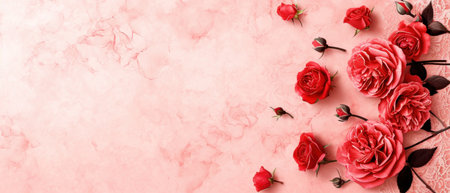 Valentine's day background with red roses and copy space.の素材