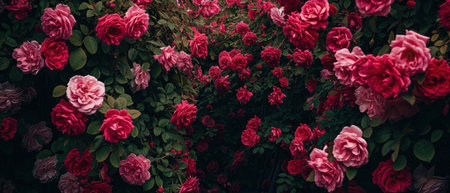 Beautiful blooming red roses in the garden. Nature background.の素材