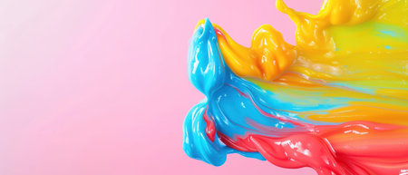Colorful paint splashing on a pink background. 3d renderingの素材