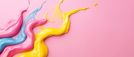 Colorful paint splashing on a pink background. 3d renderingの素材