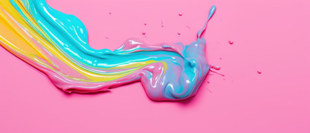 Colorful paint splashes isolated on a pink background. 3d renderingの素材
