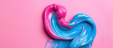 Beauty, cosmetics and makeup art concept - Cosmetics abstract background, pink and blue make-up brush stroke on pinkの素材