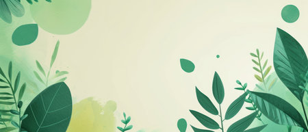 Abstract background with green leaves and watercolor stains. Vector illustration.の素材