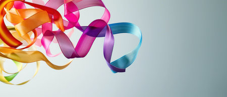 Curly colorful ribbons on white background. 3d illustration.の素材