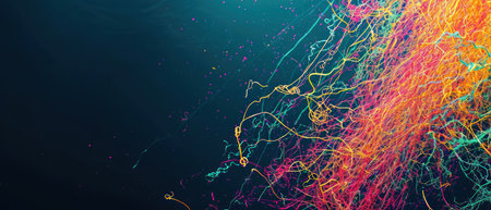 Abstract background with dynamic particles. 3d rendering, 3d illustration.の素材