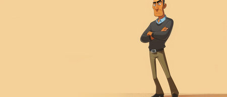 Cartoon businessman standing with arms crossed and looking at camera. 3d illustrationの素材