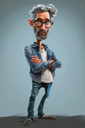 Portrait of a senior man wearing glasses and a blue shirt, 3d illustrationの素材