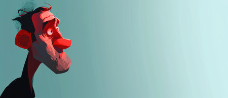 3D illustration of a woman in a red mask talking on the phoneの素材