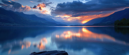 Sunset over Lake Wakatipu, Queenstown, New Zealandの素材