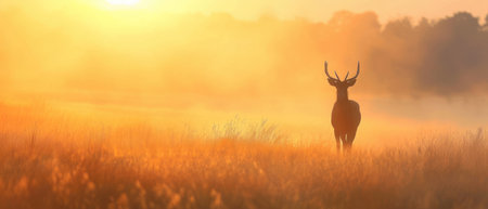Red Deer (Cervus elaphus) at sunrise in autumn, UK.の素材