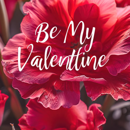 Be my valentine card with red tulips in vaseの素材