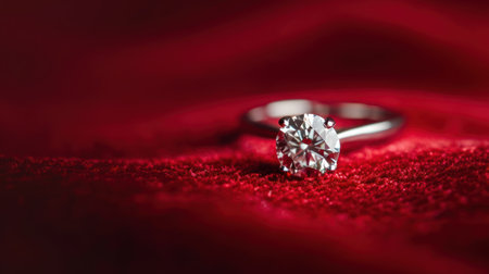 Wedding ring on a red velvet background, close-upの素材