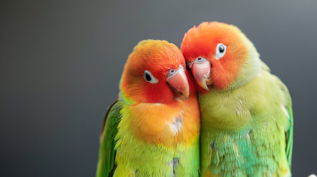 close up of couple of lovebird on black background,parrotの素材