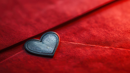 Valentine's day heart on red leather background close-upの素材