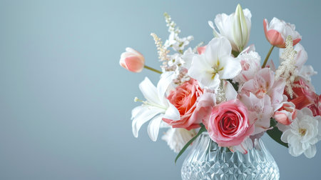 Bouquet of flowers in a vase on a gray backgroundの素材