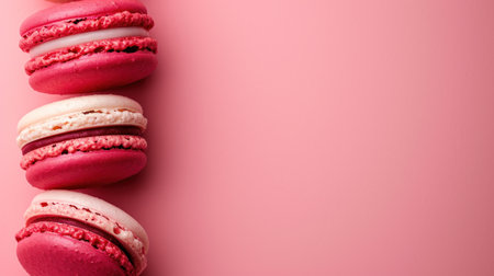 Colorful macaroons on a pink background. Copy space.の素材
