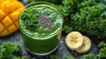 Healthy green smoothie with kale, mango and chia seedsの素材