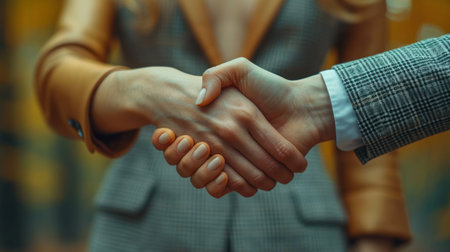 Close-up of business people shaking hands. Shallow depth of field.の素材
