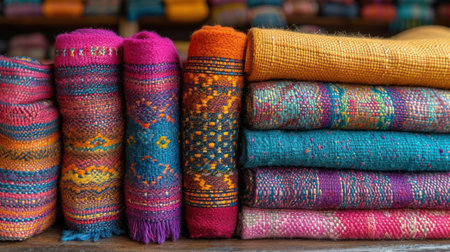 Colorful handmade fabrics in the local market in Chiang Mai, Thailand.の素材
