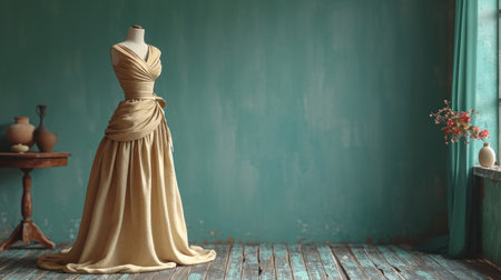 wedding dress on a mannequin in the interior of the roomの素材