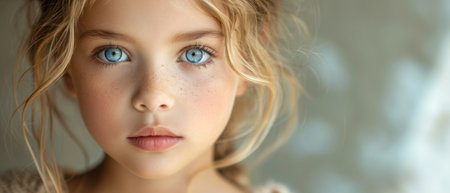 Portrait of a beautiful young girl with blue eyes, close-upの素材