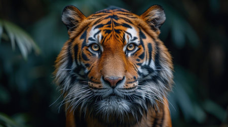 Portrait of a tiger looking at the camera in the jungle.の素材